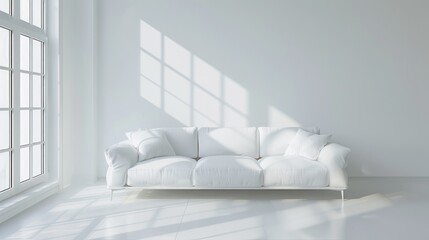 Wall Mural - White couch near window in white space