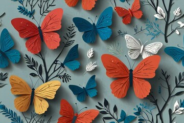 Wall Mural - background with butterflies