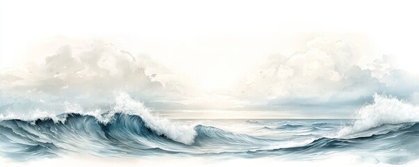 Poster - A serene seascape featuring rolling waves under a soft, cloudy sky, evoking a sense of tranquility and nature's beauty.