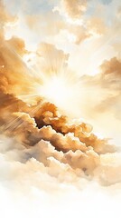 Wall Mural - a serene sky filled with soft clouds and warm golden light, evoking a sense of tranquility and hope.