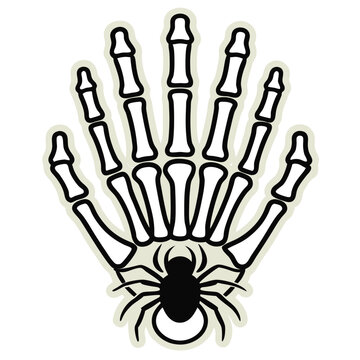 Halloween Skeleton Hand with Spider Silhouette Vector Illustration on a white background