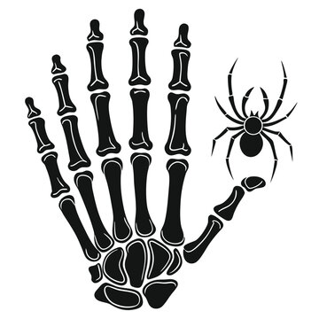 Halloween Skeleton Hand with Spider Silhouette Vector Illustration on a white background