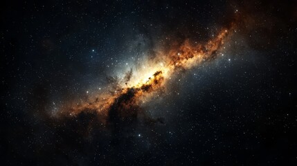 Wall Mural - A stunning view of a spiral galaxy illuminated by vibrant colors, set against the dark backdrop of space filled with stars.