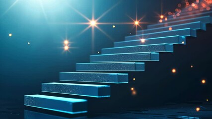 Poster - A bright blue staircase glimmers with sparkling lights descending into a dark space, casting an ethereal glow that evokes a sense of wonder and magic.