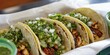 © Irina Ukrainets - Delicious tacos filled with fresh ingredients. A vibrant display of flavors and textures. Perfect for food lovers and culinary inspiration. Enjoy these tasty treats anytime. AI
