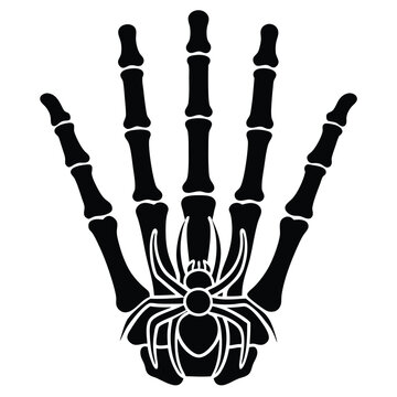 Halloween Skeleton Hand with Spider Silhouette Vector Illustration on a white background