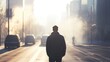 © Wimonrat - Man walking down a foggy street highlighting urban asthma risks and environmental concerns