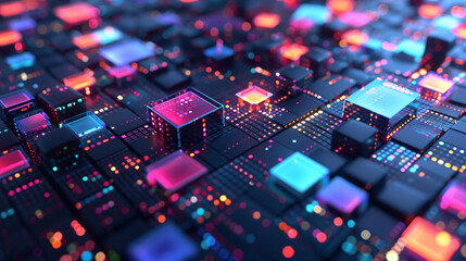 Poster - Futuristic circuit board with glowing processor chips