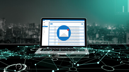 Poster - email notification message showing on computer screen snugly. digital marketing message information 