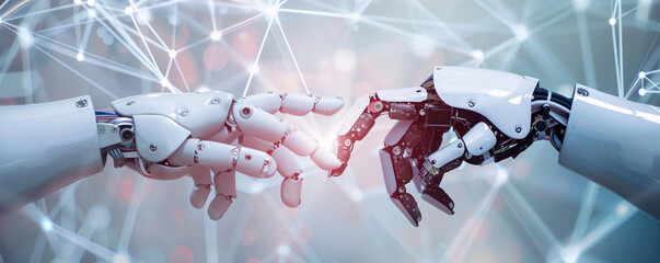 Leinwandbilder - Robotic hands connection in a networked world