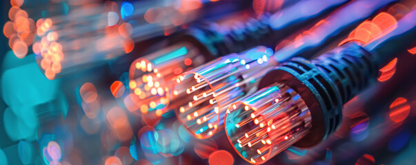 Poster - Vibrant network cables with fiber optic lights