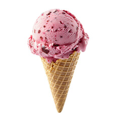 Aufkleber - A delectable single scoop of pink berry ice cream with chocolate bits nestled in a crispy waffle cone.