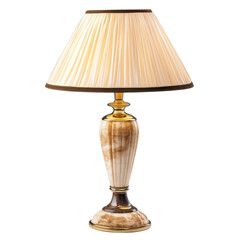 Poster - A stylish table lamp features a pleated cream shade and a marbled base with gold accents.