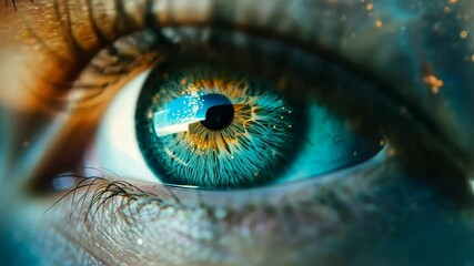 Poster - a striking close-up reveals an eye with a galaxy reflected in it, combining natural beauty with a dr