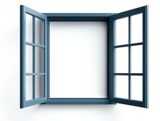 Poster - A beautiful blue window with open frames, allowing natural light into a minimalistic space. Ideal for illustrating concepts of openness, fresh perspective, and modern design.