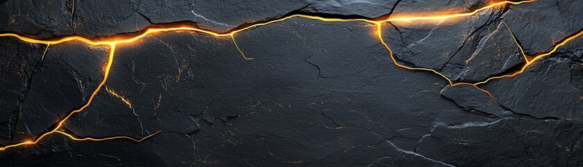 Poster - A captivating image of cracked rock surface illuminated by golden light. Ideal for backgrounds, textures, or unique artistic designs in digital and print media.