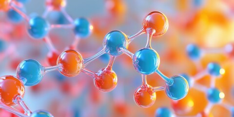 Poster - Molecular Structure Visualization with Colorful Atoms and Bonds Representing Chemical Interactions and Scientific Concepts