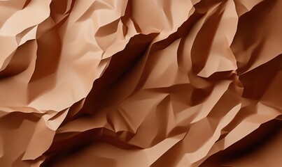 Poster - Textured crumpled paper surface in warm beige tones showcasing intricate folds and shadows
