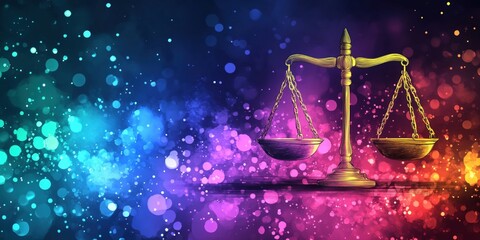 Poster - Scales of Justice Symbolizing Fairness and Equality Against Colorful Abstract Background