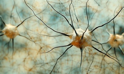 Poster - Neurons with intricate dendritic structures showcasing synaptic connections and cellular communication