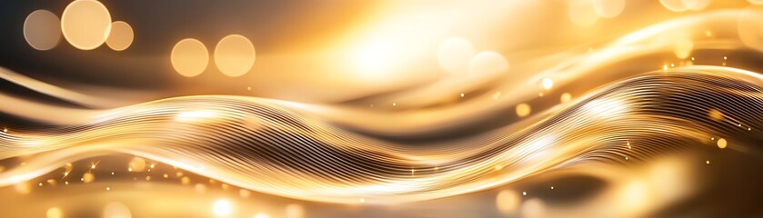 Poster - A mesmerizing abstract background featuring golden waves and shimmering lights, perfect for enhancing design projects with a touch of elegance and sophistication.