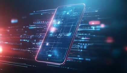 Aufkleber - A modern smartphone displaying dynamic data streams, symbolizing cutting-edge technology and digital transformation