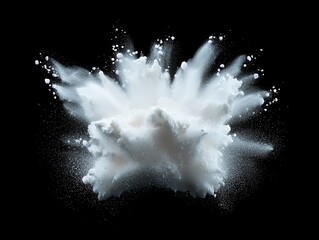Poster - A striking visual representation of an explosion of white powder against a black background, capturing motion and texture, ideal for creative projects and artistic concepts.