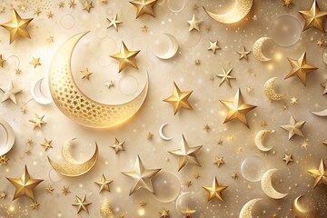 Abstract background with vibrant gold crescent moon and stars, perfect for bold and celestial themes.