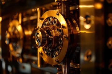 Poster - Intricate machinery details showcasing precision engineering in warm light
