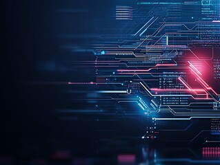 Aufkleber - Abstract digital technology background with glowing lines and circuits. Represents innovation, data transfer, and advanced computing in a futuristic setting.