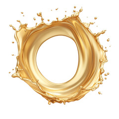Poster - A digitally rendered image shows a golden liquid splash forming a circular shape against a black background.