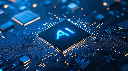 Aufkleber - Close-up of a futuristic microchip featuring the letters 'AI