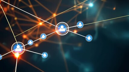 Fototapete - A captivating display of a complex network featuring bright particles and interconnected lines, set against a deep blue and black backdrop, creating a mesmerizing effect.