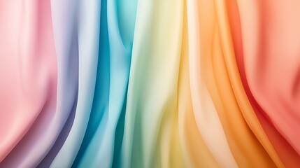 Poster - This vibrant image showcases silky, flowing fabric in a spectrum of pastel colors, creating a serene and harmonious visual effect perfect for design and artistic projects.