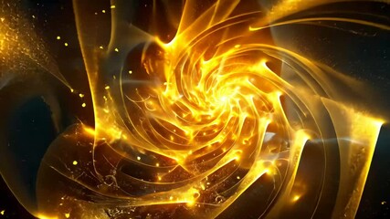 Poster - The artwork features a vibrant swirl of golden light against a dark background, filled with sparkling particles that evoke a cosmic and mystical ambiance.