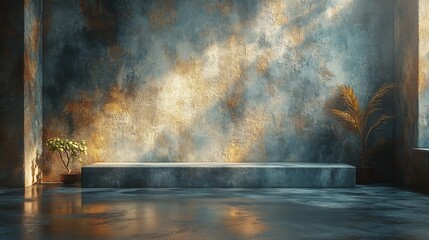Aufkleber - Sunlight dances across a serene room with textured walls, creating a tranquil atmosphere perfect for relaxation and reflection