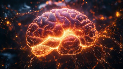 Aufkleber - Illuminated brain showcasing vibrant neural connections in a dark, captivating atmosphere that explores the depths of cognition and intelligence