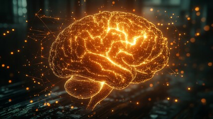 Poster - Exploring the luminous pathways of a digital brain glowing with energy in a futuristic environment, highlighting the wonders of neural connections and technology