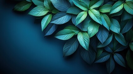 Canvas Print - Lush green leaves corner background, dark teal