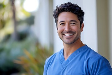 Wall Mural - Happy Male Doctor Headshot V-Neck Scrubs