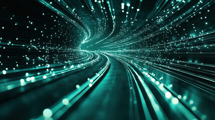 Poster - Dynamic light trails create mesmerizing tunnel effect with glowing particles
