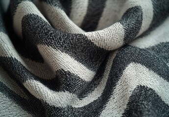 Poster - Close-up View of Black and White Textured Fabric with Wavy Pattern Ideal for Interior Design and Fashion Projects, Showcasing Unique Material Characteristics