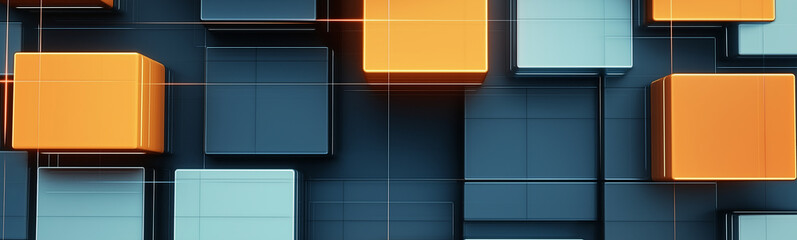 Aufkleber - Abstract geometric orange and blue cubes forming a futuristic background