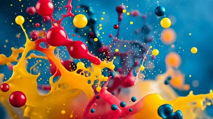 Poster - Vivid shades of red, yellow, and blue explode in dynamic splashes, showcasing the beauty of color interaction and artistic expression in a lively display.