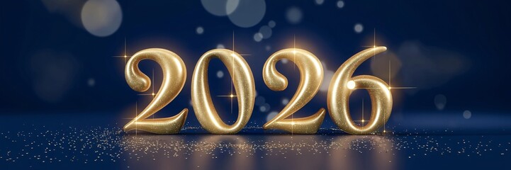 Poster - A gold number 2026 is shown on a blue background. preparation for new year