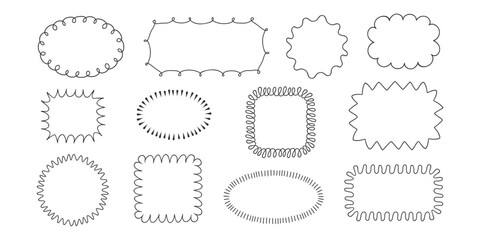 Poster - Doodle frames with funny wavy scallop and zigzag edges. Outline Oval rectangle square circle shapes. Ideal for children's designs, journals, creative presentations Design