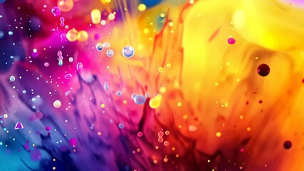 Poster - An explosion of colors creates a mesmerizing abstract display with splashes and droplets blending seamlessly into a spectrum of vibrant tones, evoking energy and creativity.