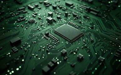 Wall Mural - Close-up of a Circuit Board's Intricate Design, Highlighting Technological Advancement