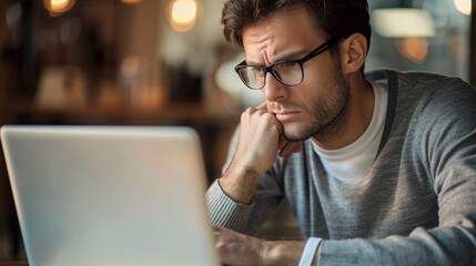 Aufkleber - Stressed young freelancer working on a laptop in a coffee shop on a new project