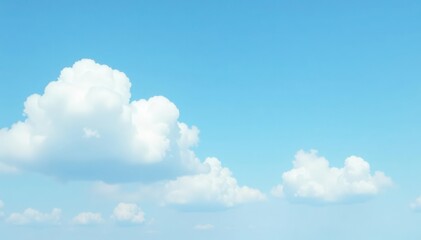 Wall Mural - White puffy clouds against a clear pale blue sky, soft, airy, blue